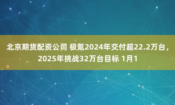 北京期货配资公司 极氪2024年交付超22.2万台，2025年挑战32万台目标 1月1